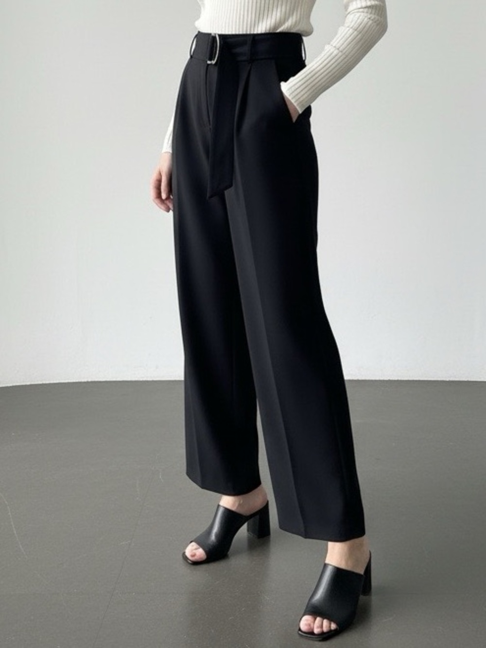 Vince Black Wide Leg Trousers Sz 8 Horn D-Ring Belt Detail - Picture 5 of 17